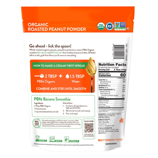 PBfit Organic Peanut Butter Powder, 30 oz