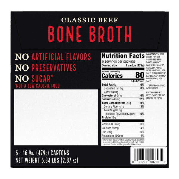 Kettle & Fire Beef Bone Broth, 16.9 oz, 6-count