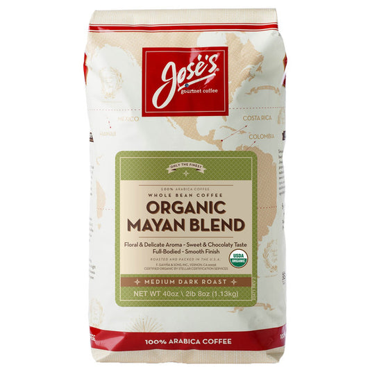 Jose's Organic Mayan Blend Coffee, Medium Dark Roast, Whole Bean, 2.5 lbs