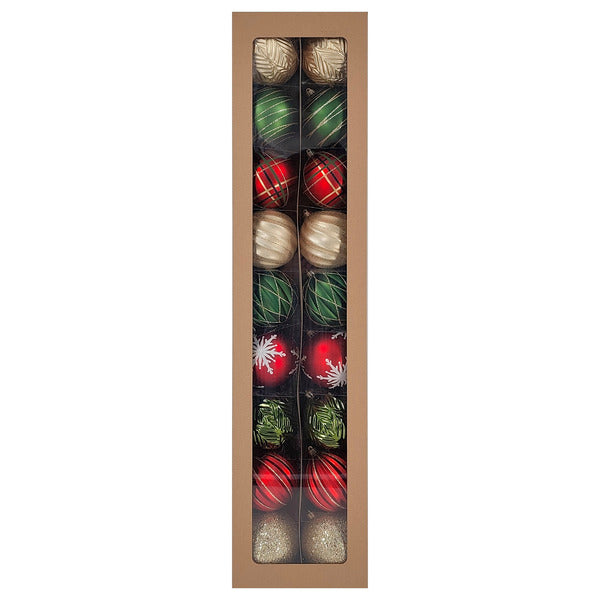 Shatter Resistant Ornaments, 18-count, Red & Green Collection