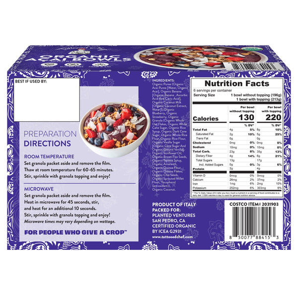 Tattooed Chef Organic Acai Bowls, 6-count
