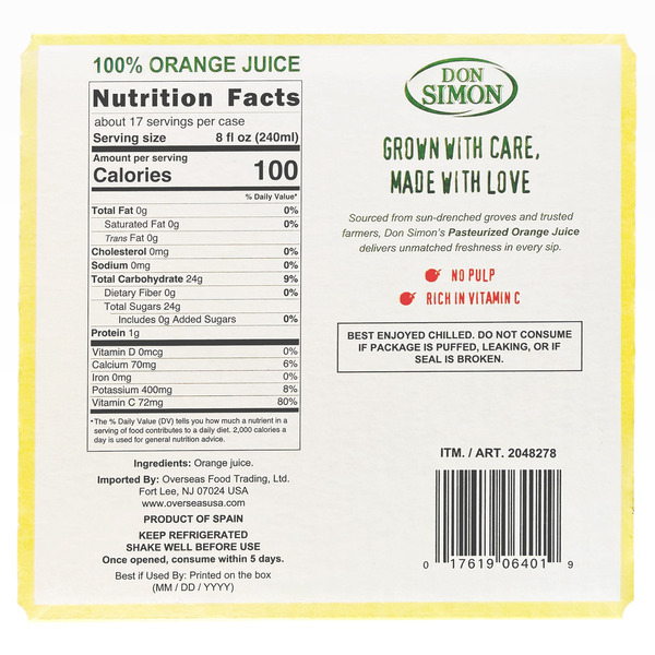 Don Simon Orange Juice, 33.81 fl oz, 4-count