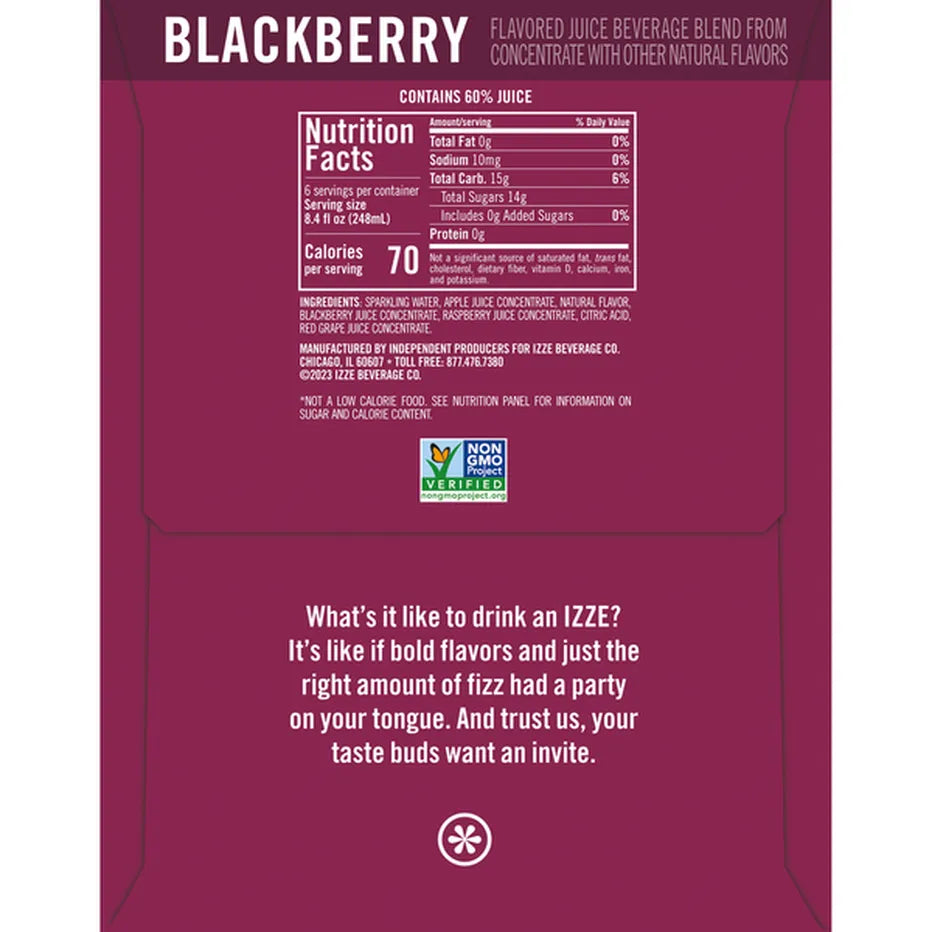 IZZE Sparkling Juice Beverage Sparkling Blackberry 4-8.4 FL oz.