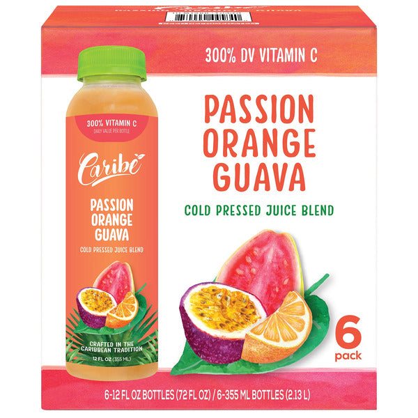 Caribe Cold Pressed Juice Blend, Passion Orange Guava, 12 fl oz, 6 ct