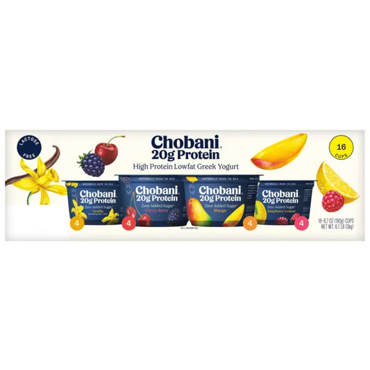 Chobani High Protein Lowfat Greek Yogurt, Variety Pack, 6.7 oz, 16 ct