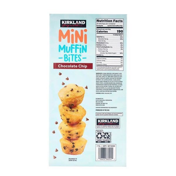 Kirkland Signature Chocolate Chip Mini Muffin Bites, 1.65 oz, 20-count