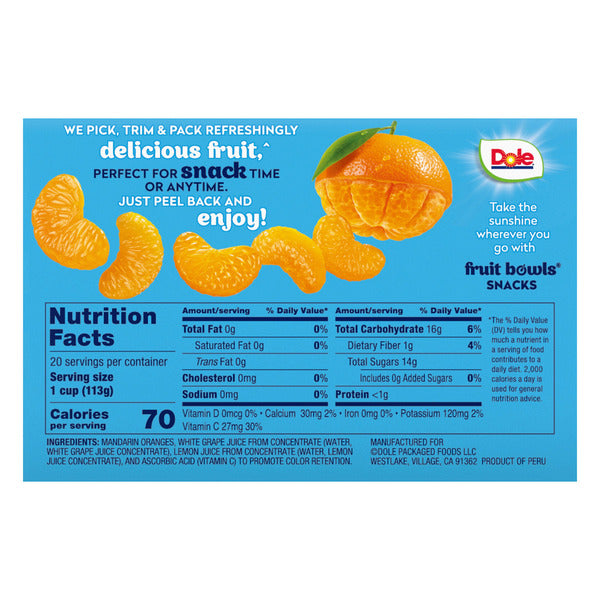 Dole Mandarin Orange Fruit Bowls, 4 oz, 20-count