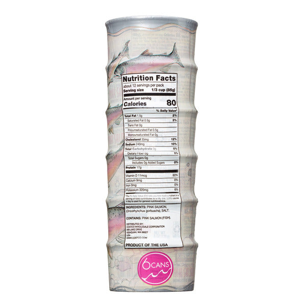 Kirkland Signature Wild Alaskan Pink Salmon, 6 x 6 oz