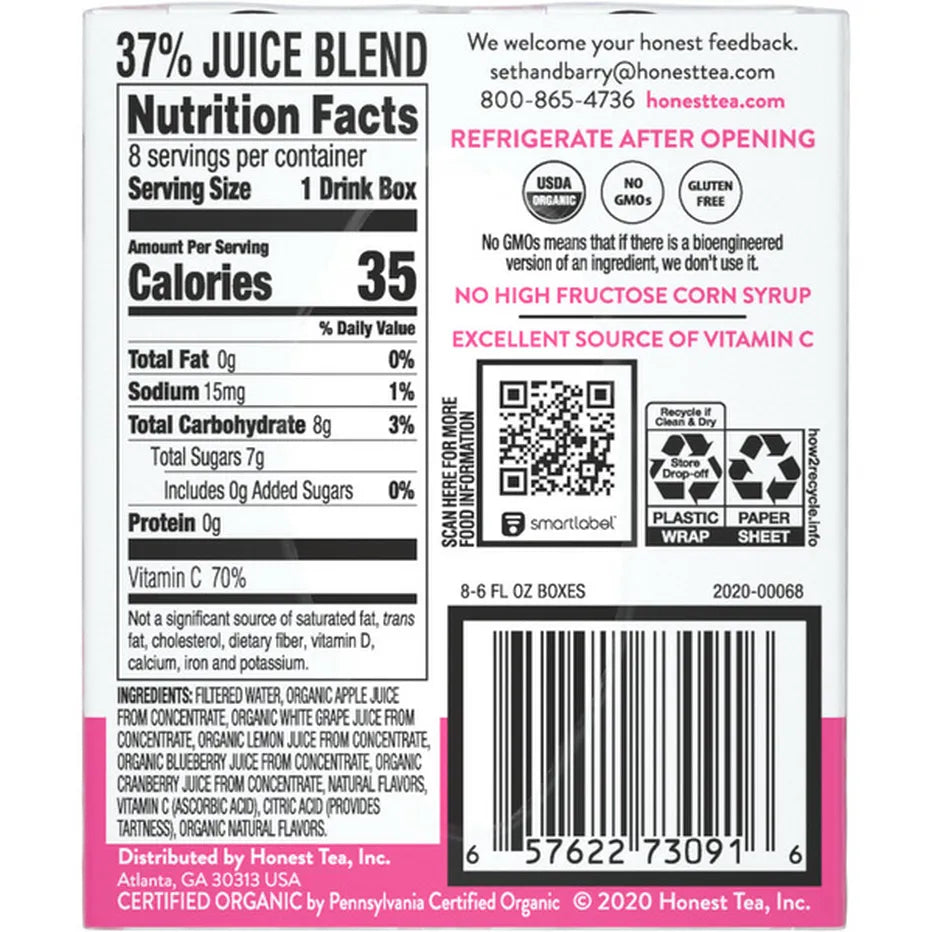 Honest Kids Berry Good Lemonade Organic Fruit Juice, 8 Count