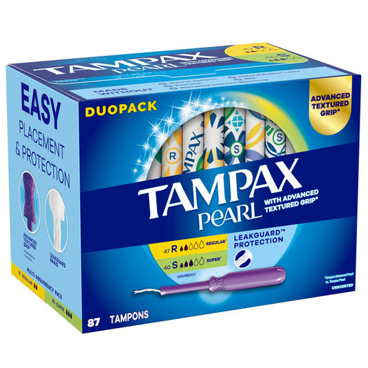 Tampax Pearl Tampons, Regular and Super, Variety Pack, 87 ct