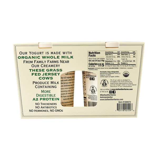 Organic Bellwether A2 Whole Milk Yogurt, 32 fl oz, 2-count
