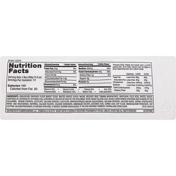 Aunt Hattie's Restaurant Hamburger Buns, 12-count