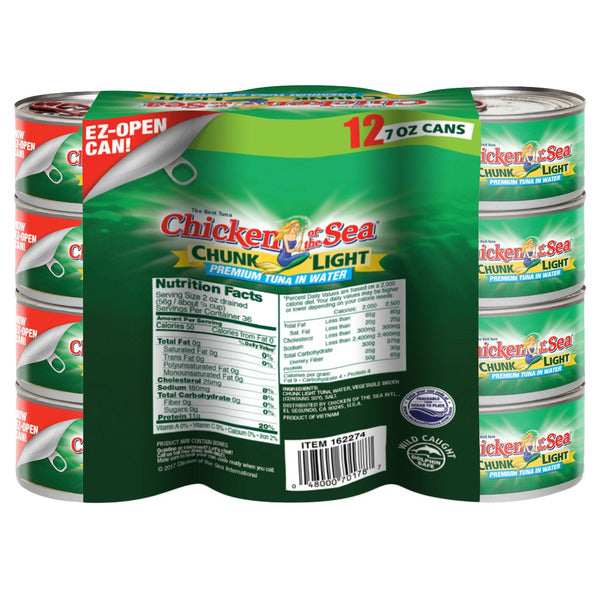 Chicken of the Sea, Chunk Light Premium Tuna in Water, 7 oz, 12-Count