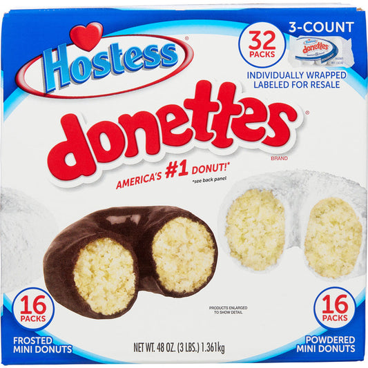 Hostess Donettes, Variety Pack, 3 Donuts, 32 ct
