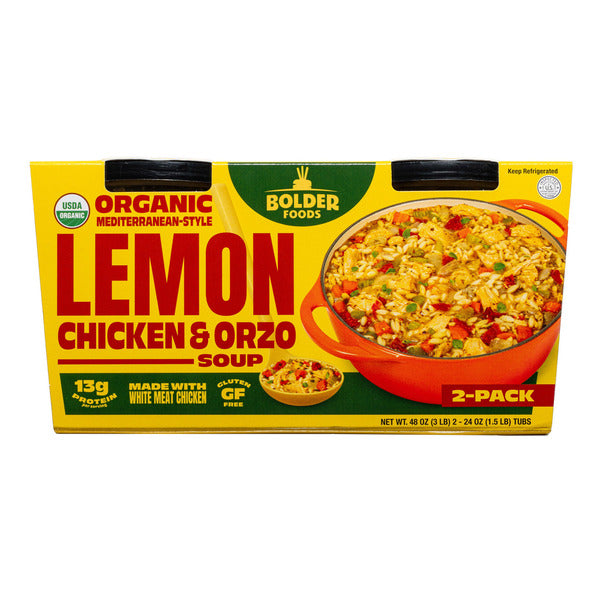 Bolder Foods Organic Lemon Chicken & Orzo Soup, 24 oz, 2-count