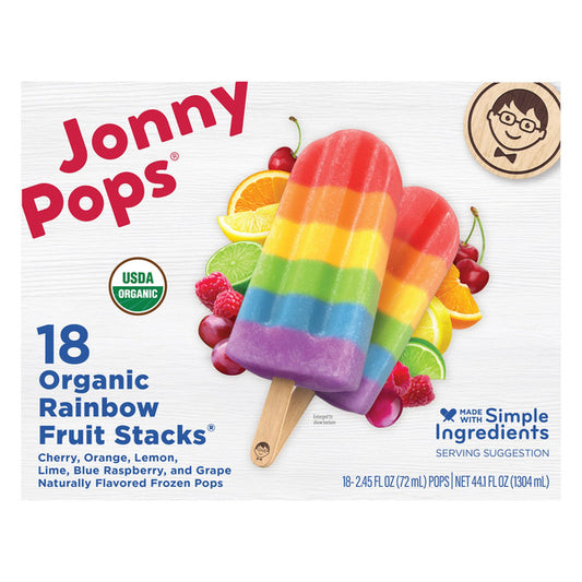 JonnyPops Organic Rainbow Fruit Stacks Frozen Pops, 2.45 fl oz, 18-count