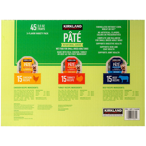 Kirkland Signature Pate Wet Dog Food Variety Pack, 3.5 oz, 45-count