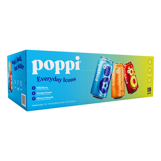 Poppi Prebiotic Soda, Variety Pack, 12 fl oz, 18 ct