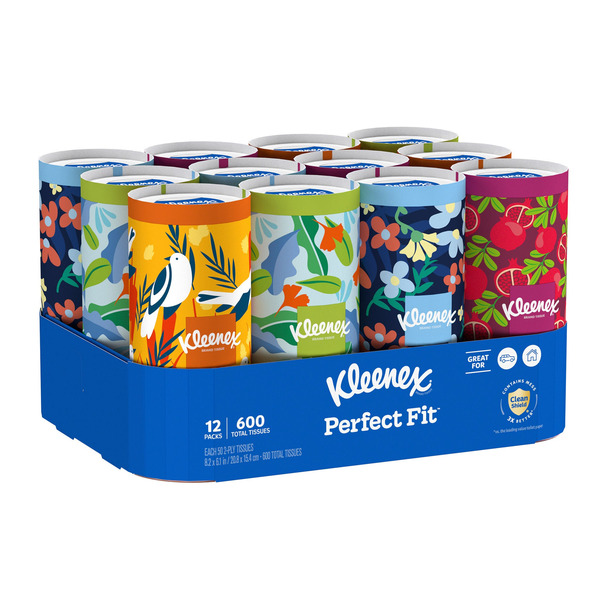 Kleenex Perfect Fit Facial Tissues, 12 Canisters, 50 Tissues per Can, 2-Ply