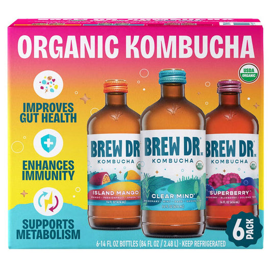 Brew Dr. Organic Raw Kombucha Variety Pack, 14 fl oz, 6-count