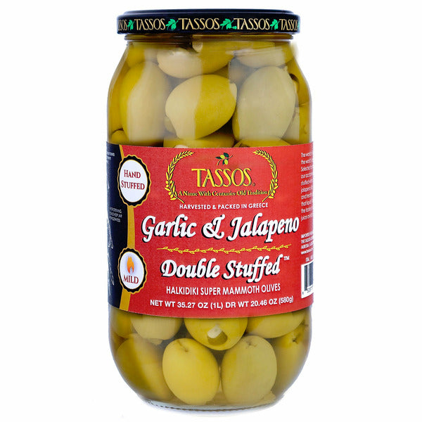 Tasso's Garlic & Jalapeno Double Stuffed Olives, 35.27 oz