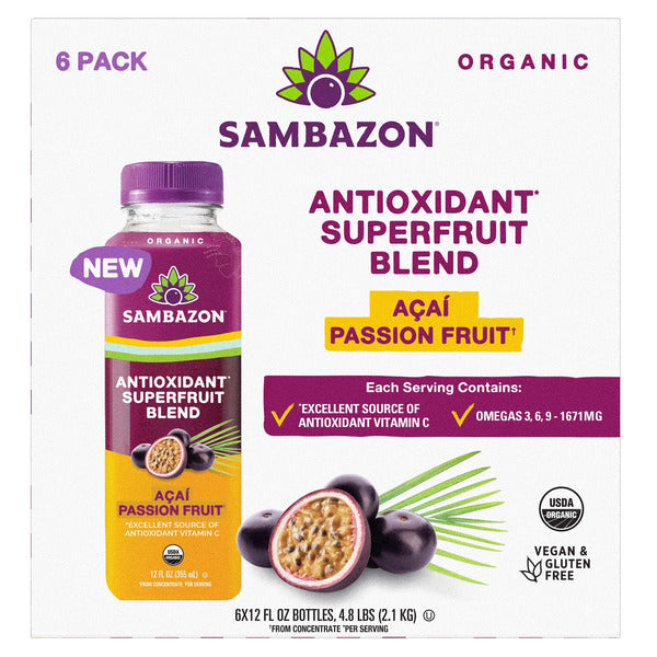 Sambazon Organic Acai Passion Fruit Antioxidant Blend, 12 fl oz, 6-count