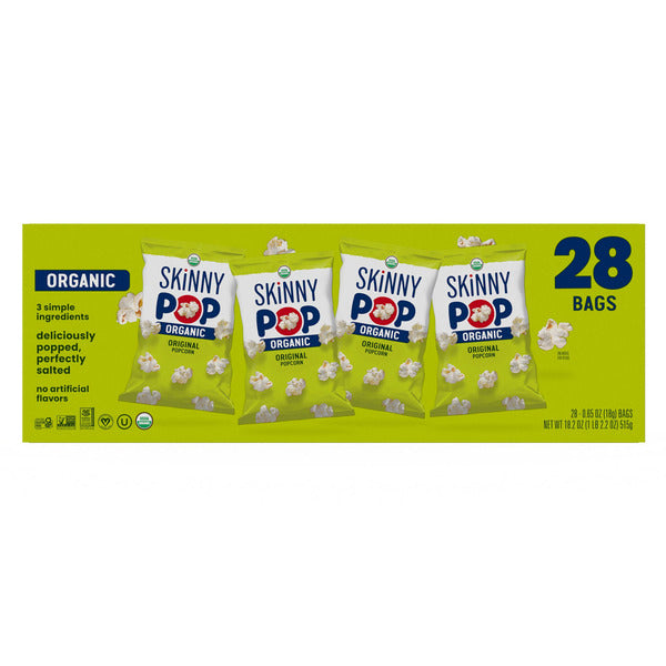 Skinny Pop Organic Popcorn, 0.65 oz, 28-count