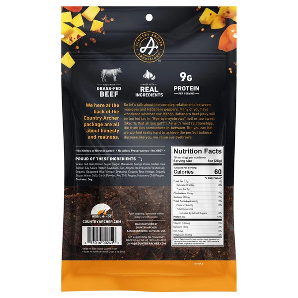 Country Archer Mango Habanero Beef Jerky, 16 oz
