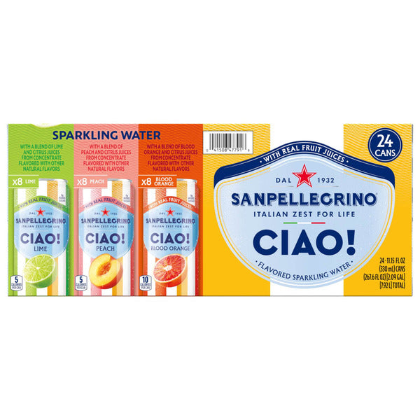 San Pellegrino Ciao Sparkling Water, Variety Pack, 11.15 fl oz, 24-count