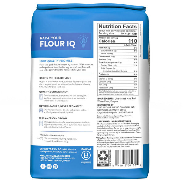 King Arthur Unbleached Bread Flour, 12 lbs