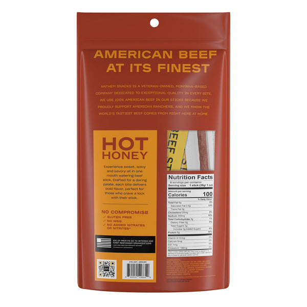 Anthem Snacks Hot Honey Beef Sticks, 1 oz, 12 count