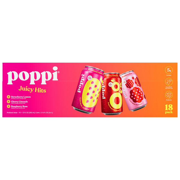 Poppi Soda, Juicy Hits Variety Pack, 12 fl oz, 18-count