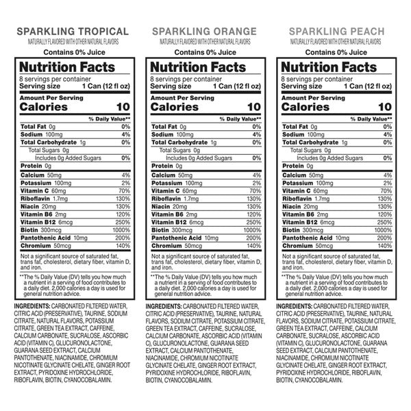 Kirkland Signature Sparkling Energy Drink, Variety Pack, 12 fl oz, 24-count