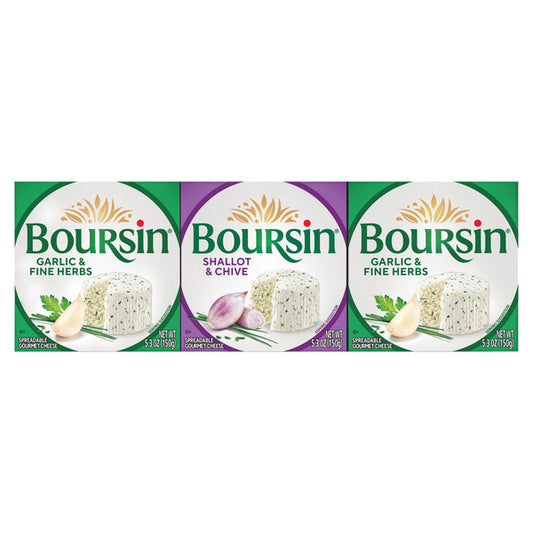 Boursin Garlic & Fine Herbs + Shallot & Chive, Gourmet Cheese, 5.3 oz, 3-count