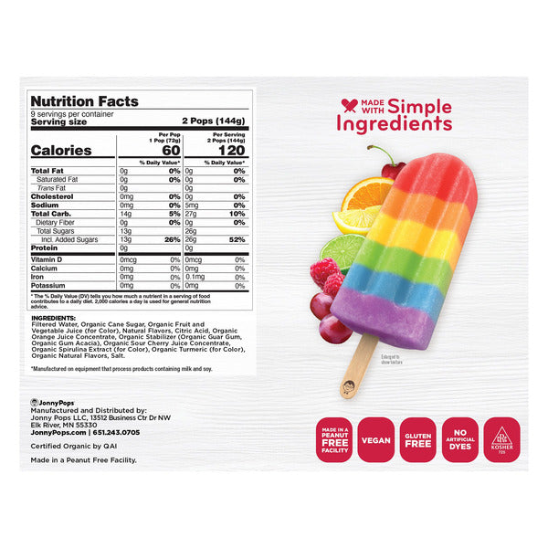 JonnyPops Organic Rainbow Fruit Stacks Frozen Pops, 2.45 fl oz, 18-count