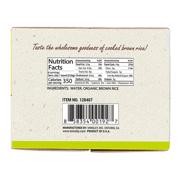 Minsley Organic Cooked Brown Rice Bowls, 7.4 oz, 6-count