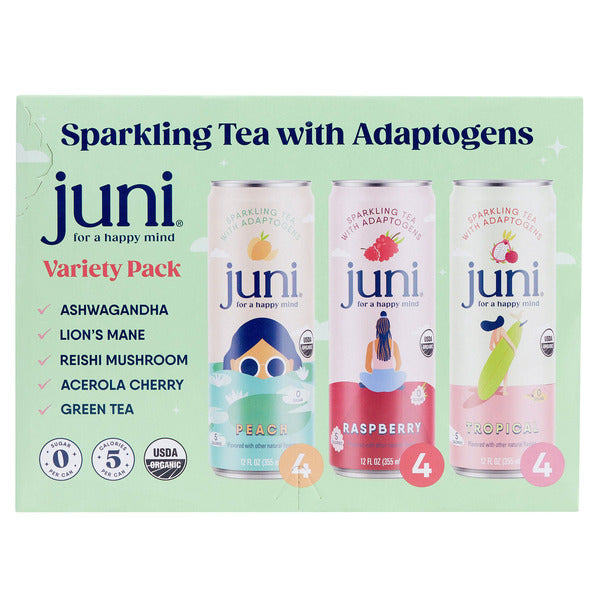 Juni Organic Sparkling Tea Variety Pack, 12 fl oz, 12-count