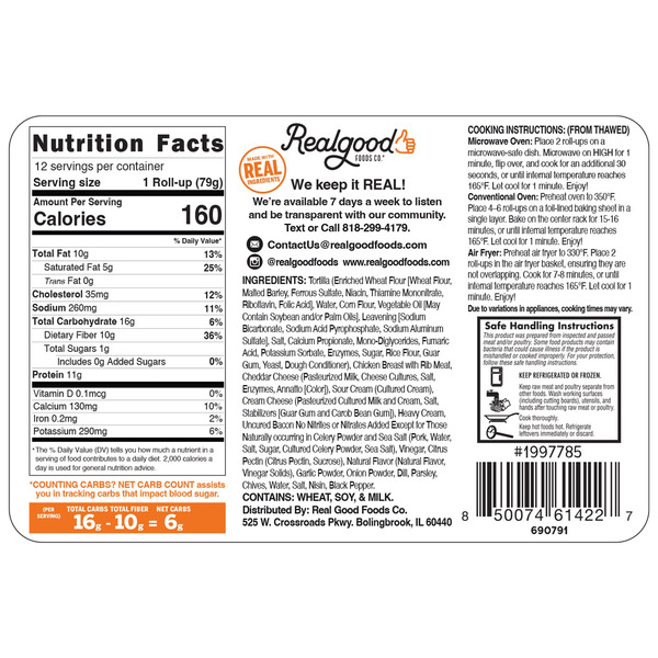 Real Good Food Chicken Bacon Ranch Rollups, 12-count