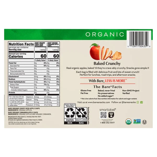 Bare Organic Apple Chips, Variety Pack, 0.53 oz, 20 ct