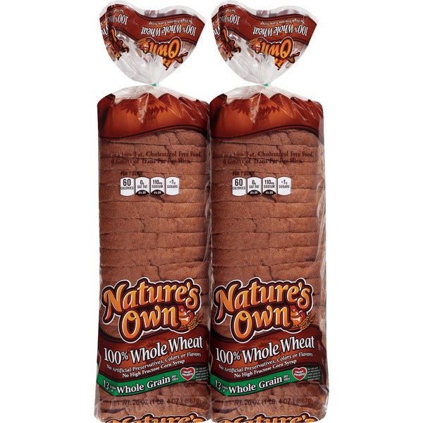 Nature's Own 100% Whole Wheat Bread, 20 oz, 2 ct