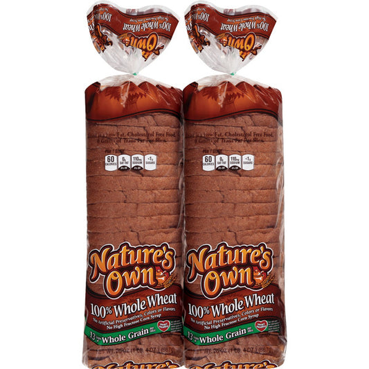 Nature's Own 100% Whole Wheat Bread, 20 oz, 2 ct