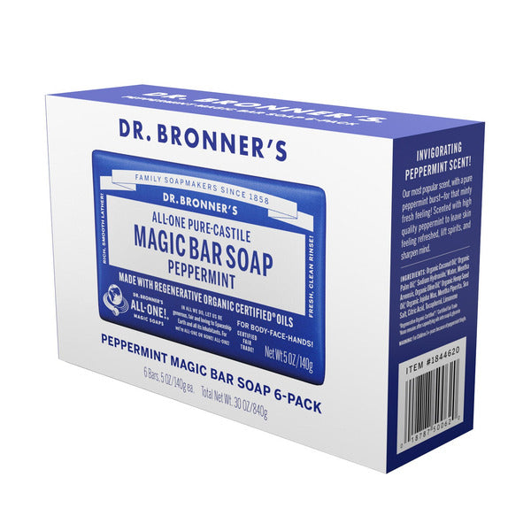 Dr Bronner's Pure Castille Peppermint Bar Soap, 6-pack