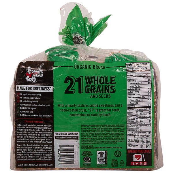 Dave's Killer Bread Organic 21 Whole Grain, 27 oz, 2-count