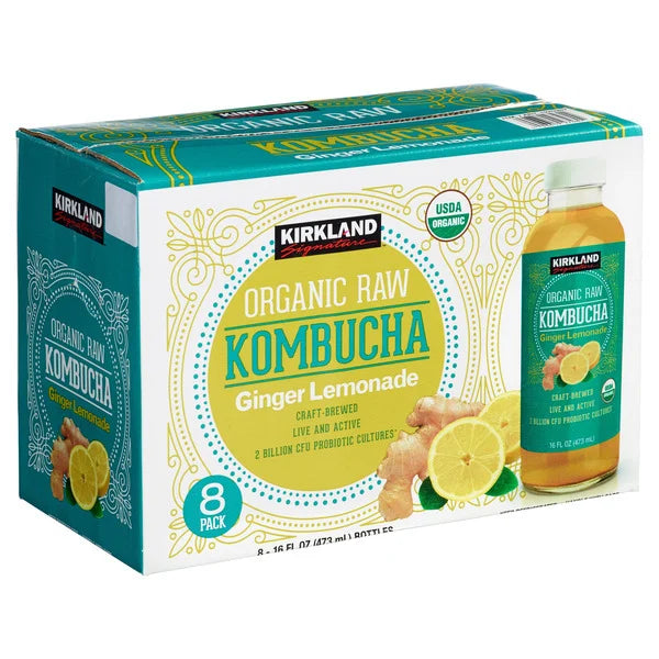 Kirkland Signature Organic Kombucha Ginger Lemonade 8 ct,16 oz