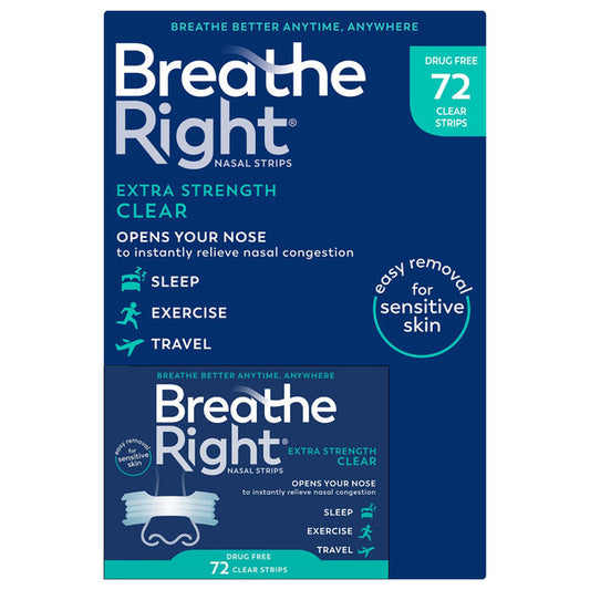 Breathe Right Extra Strength Nasal Strips, Clear, 72 count
