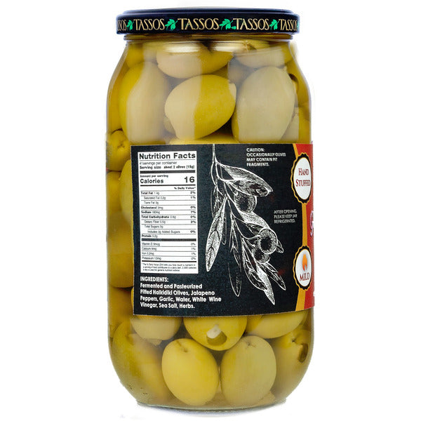 Tasso's Garlic & Jalapeno Double Stuffed Olives, 35.27 oz