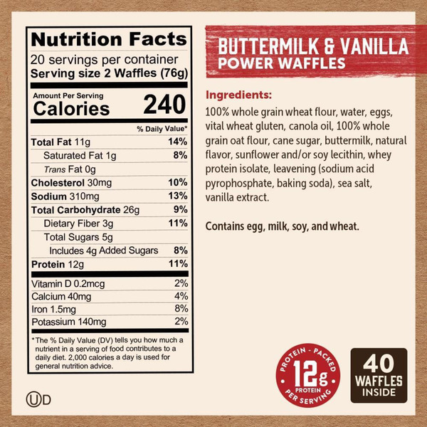 Kodiak Buttermilk & Vanilla Power Waffles, 40-count
