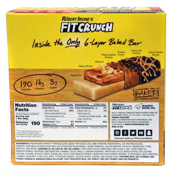 FITCRUNCH Protein Bars, 16g Protein, Chocolate Peanut Butter, 1.62 oz, 18-count