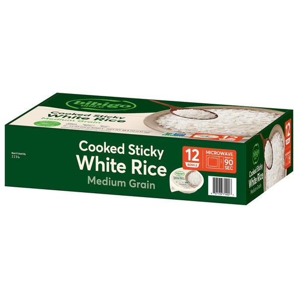 Bibigo Cooked Sticky White Rice Bowls, Medium Grain 12 ct, 7.4 oz
