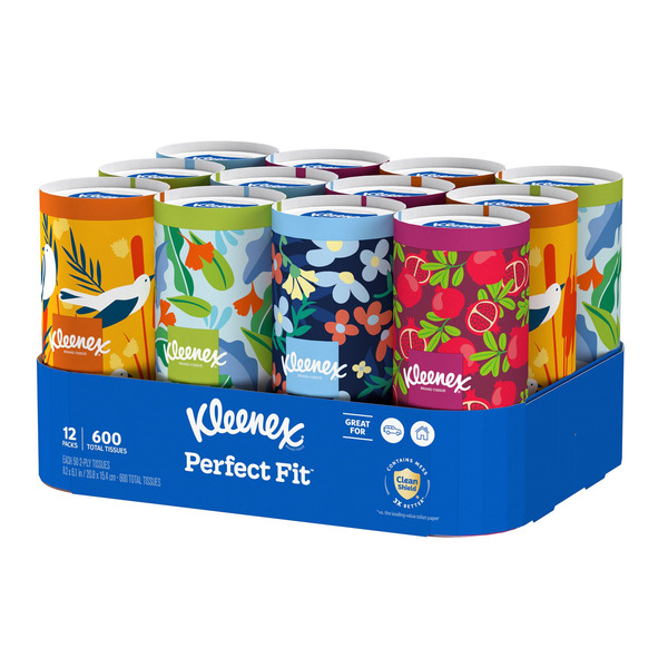 Kleenex Perfect Fit Facial Tissues, 12 Canisters, 50 Tissues per Can, 2-Ply